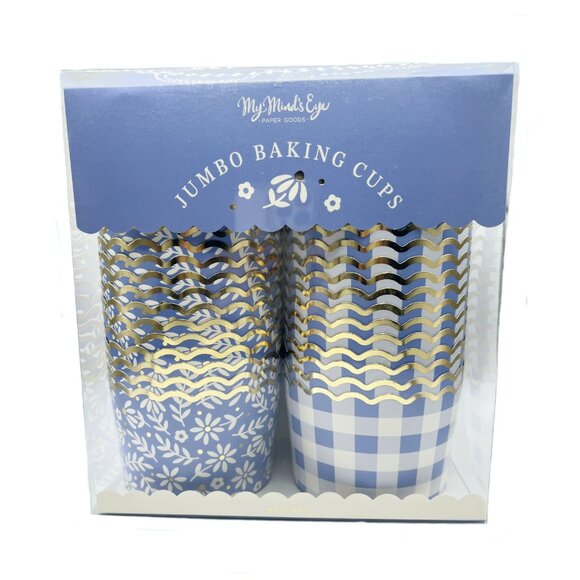 NEW My Minds Eye Gold Foiled Daisies and Gingham Jumbo Baking Cups - 40 Count - Picture 1 of 2